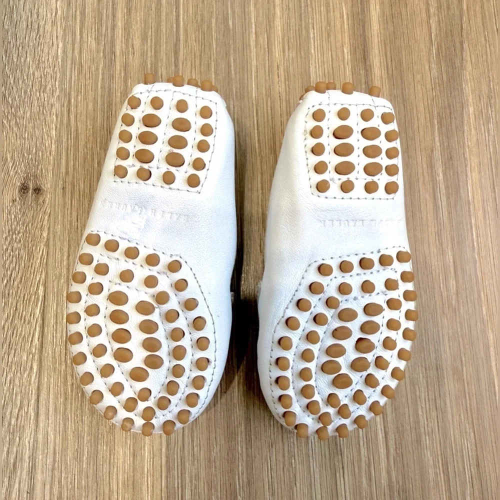 Ralph Lauren Baby Loafers White Leather Gold Bit Buckle Size 4